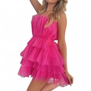 Thirty Thirty Tulle Pink Ruffle Mini Dress Size XS